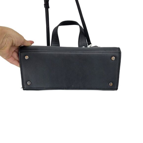 MNG Black Vegan Faux Leather Double Top Handle Crossbody Bag Removeable Strap - Picture 7 of 16